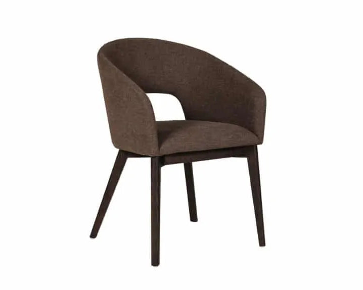Luma dining chairs in brown fabric with dark wooden legs