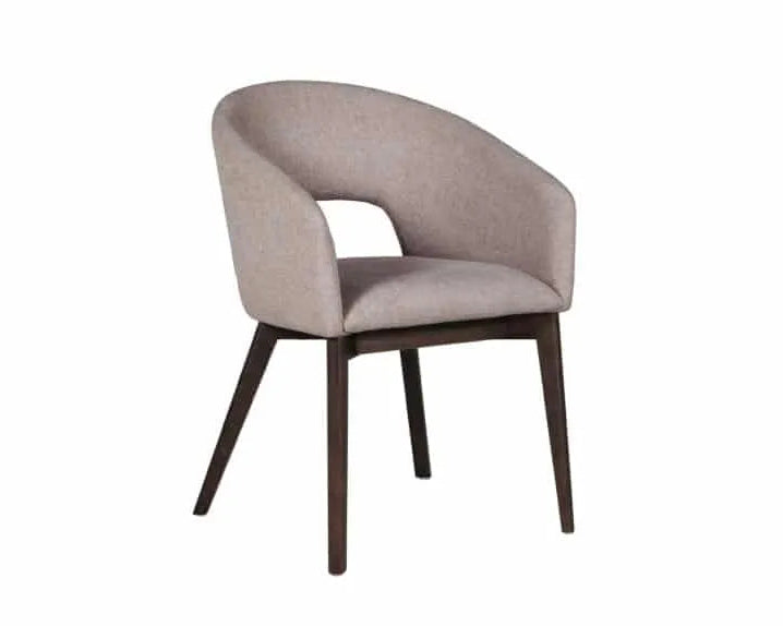 Luma dining chairs in latte fabric with dark wooden legs