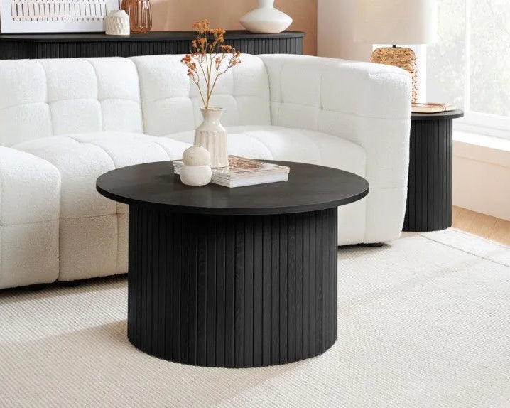 Axel Fluted Round Coffee Table - Charcoal Oak