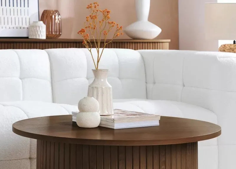 Axel Fluted Walnut Round Coffee Table