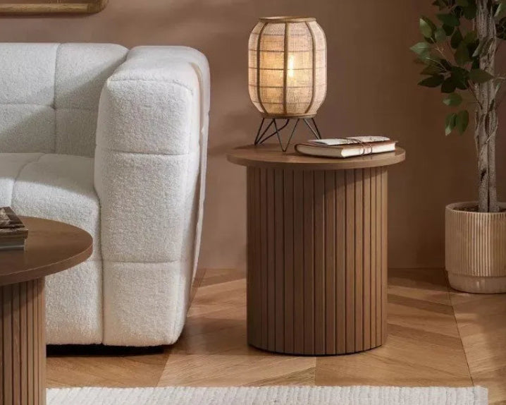 Axel Fluted Round Side Table - Walnut