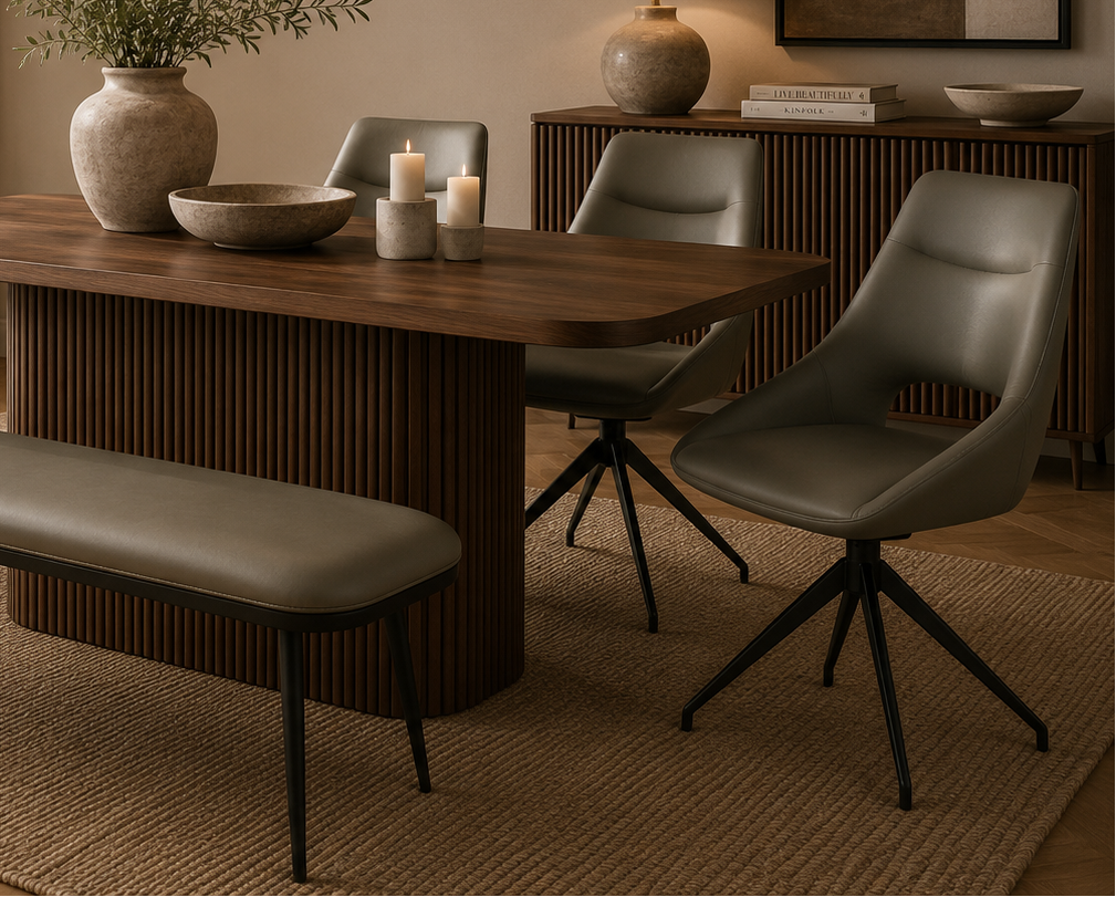 axis dining chair in truffle faux leather with black leg in dining room