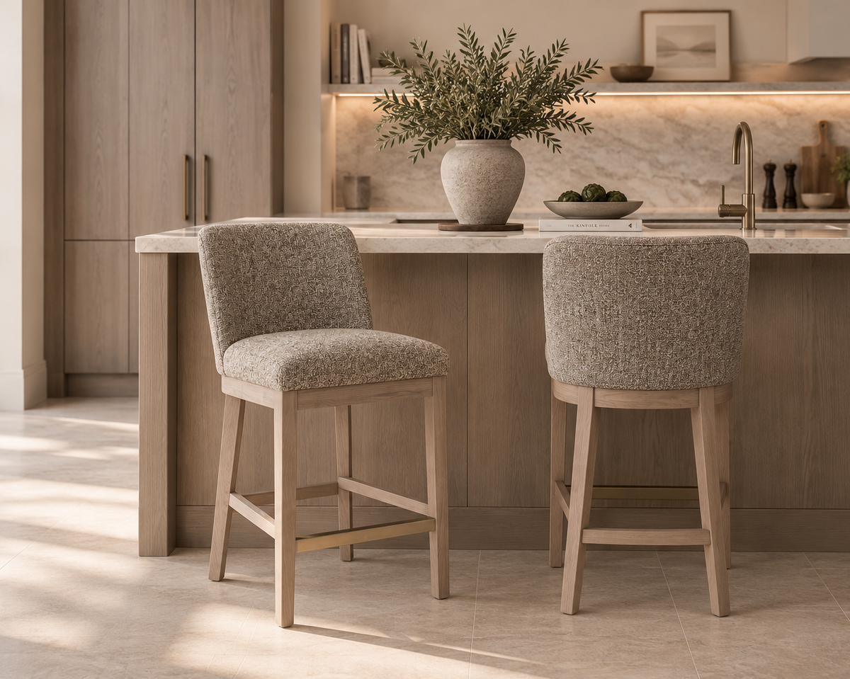 Denby Counter Stool in truffle with light oak-toned frame – The Urban Company