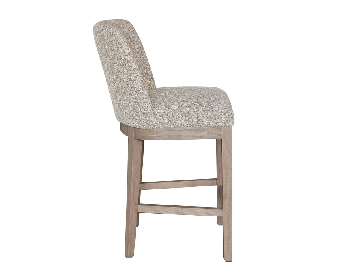 Side view of Denby Counter Stool in truffle with wooden frame – The Urban Company