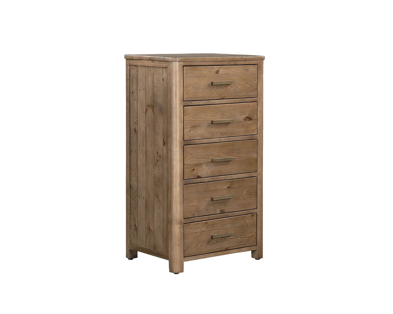 Inola reclaimed pine 5 Drawer Tall Chest angled view