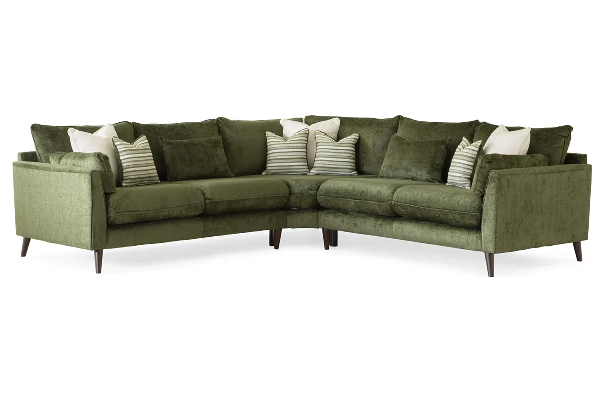 Petra corner sofa in olive fabric with deep cushions