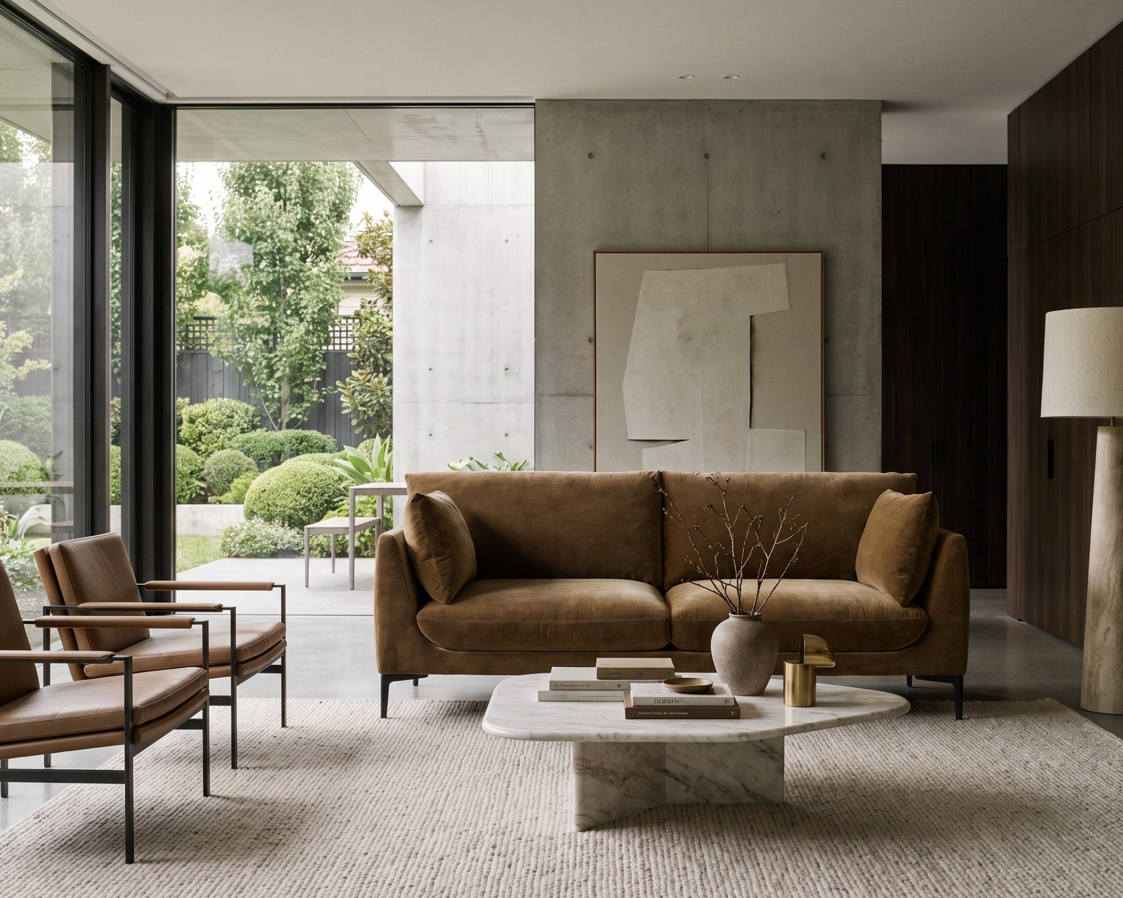 Venn 2 seater sofa in Army Olive in a modern Japandi living room