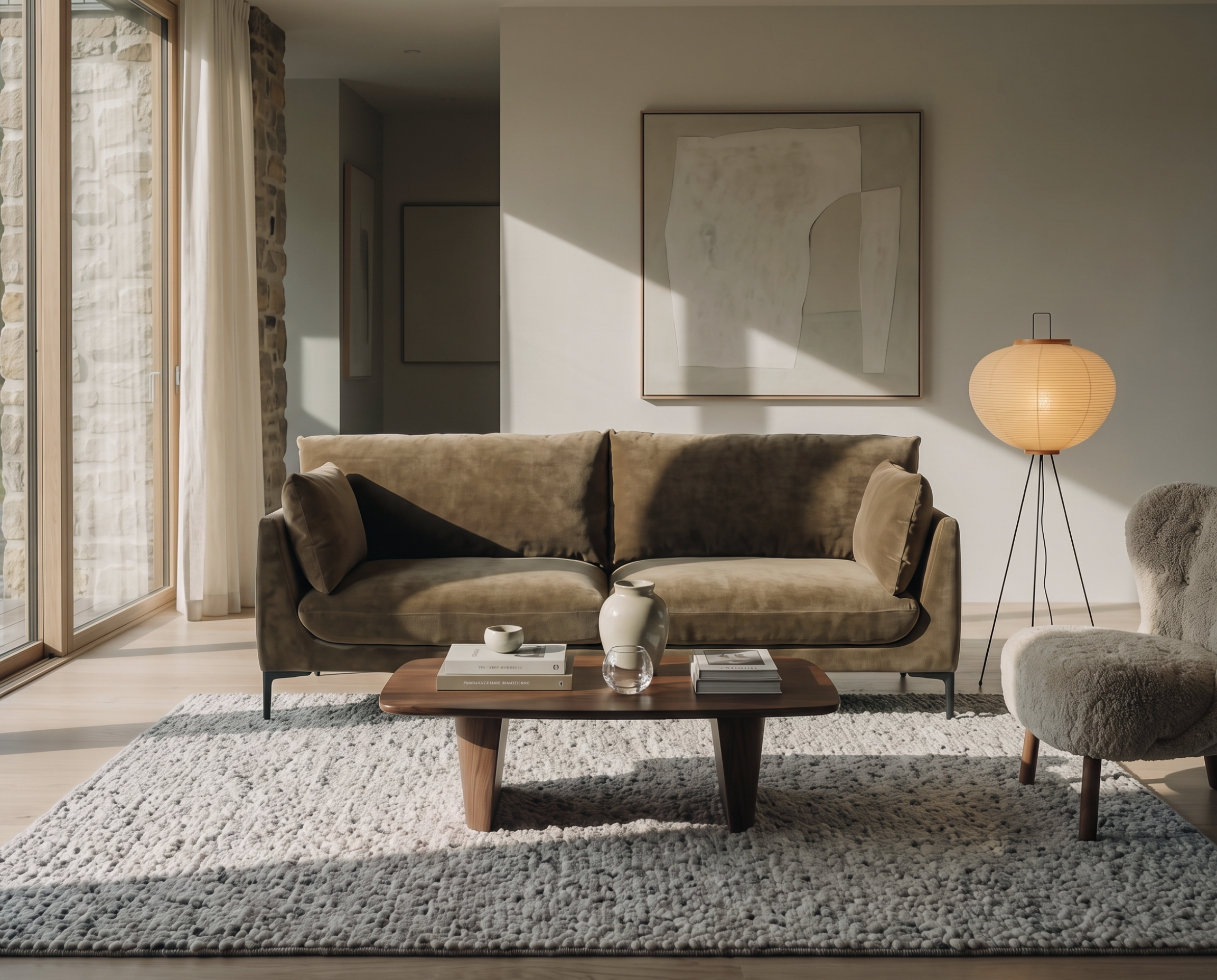 Venn 3 seater sofa in Army Olive in a naturally lit KŌSH living room