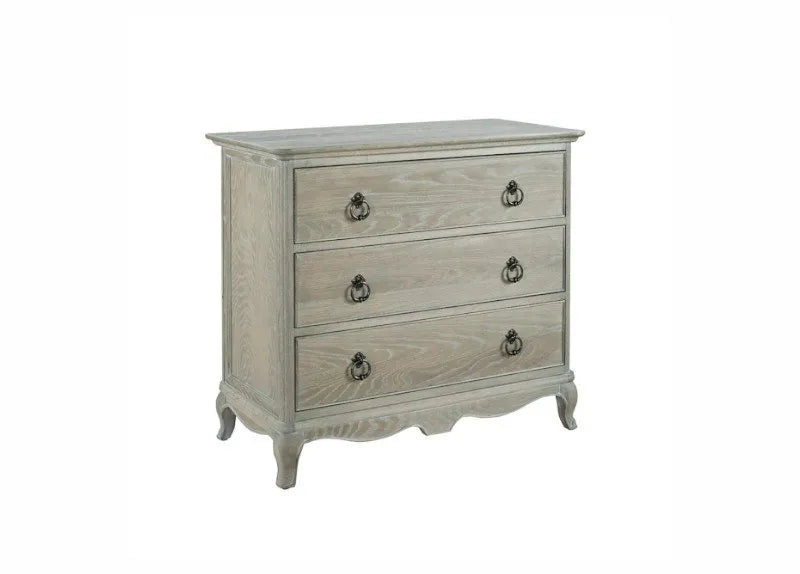 Vintage-style chest of drawers with three drawers on a white background
