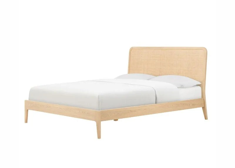 Sanremo Bed Frame – American Oak & Natural Rattan