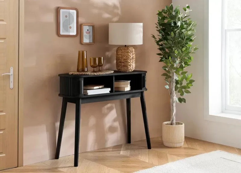 Axel Fluted Charcoal Oak Console Table