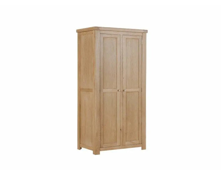 Wooden wardrobe with two doors on a white background