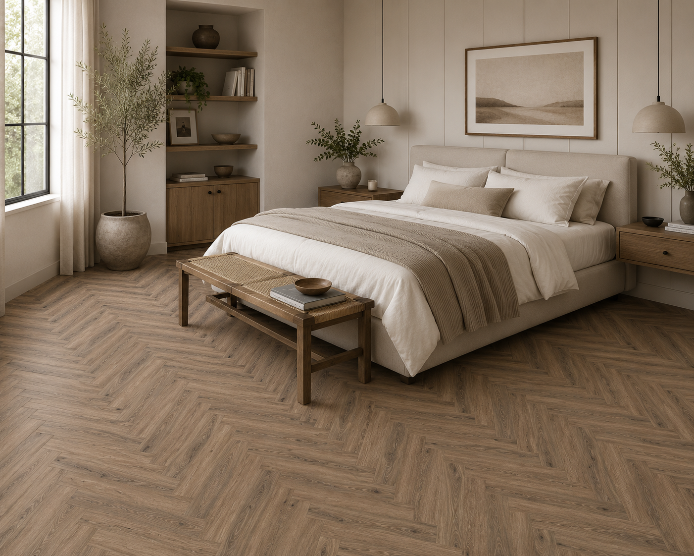 Mocha Oak Herringbone SPC Flooring