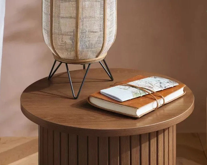 Axel Fluted Round Side Table - Walnut