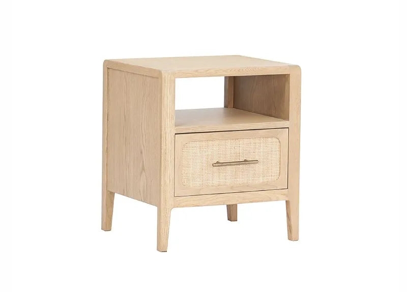 Wooden nightstand with a drawer on a white background