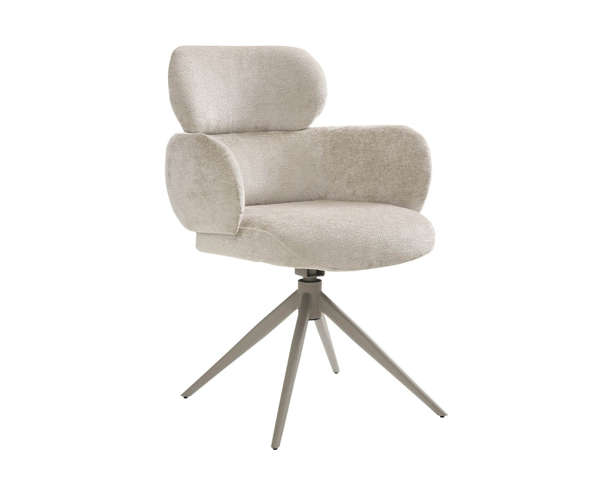 Apollo beige swivel chair with curved arms and textured upholstery