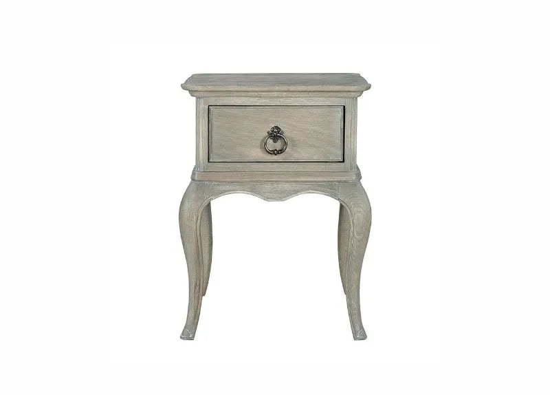 Vintage-style side table with a single drawer on a white background