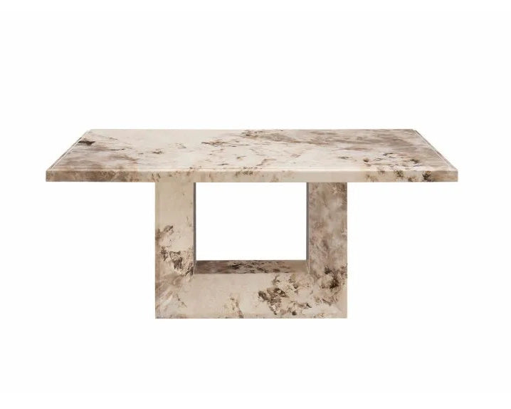 front view of marble effect coffee table in warm mocha tones with high gloss finish