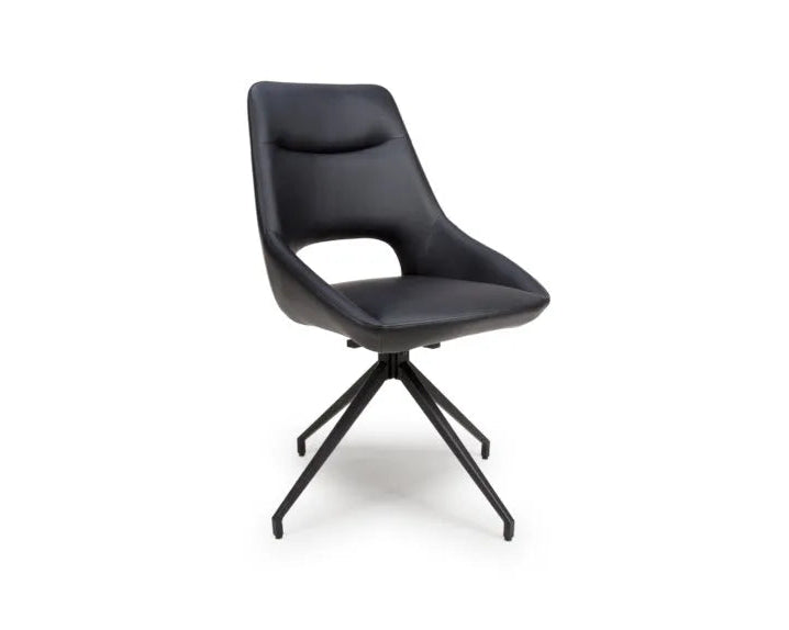 Axis swivel dining chairs in black PU upholstery with metal base