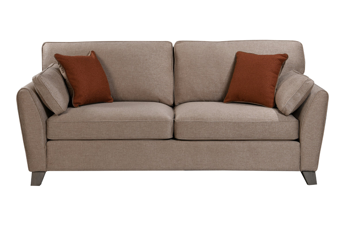 biscuit 3 seater sofa front view with deep seat cushions and modern shape
