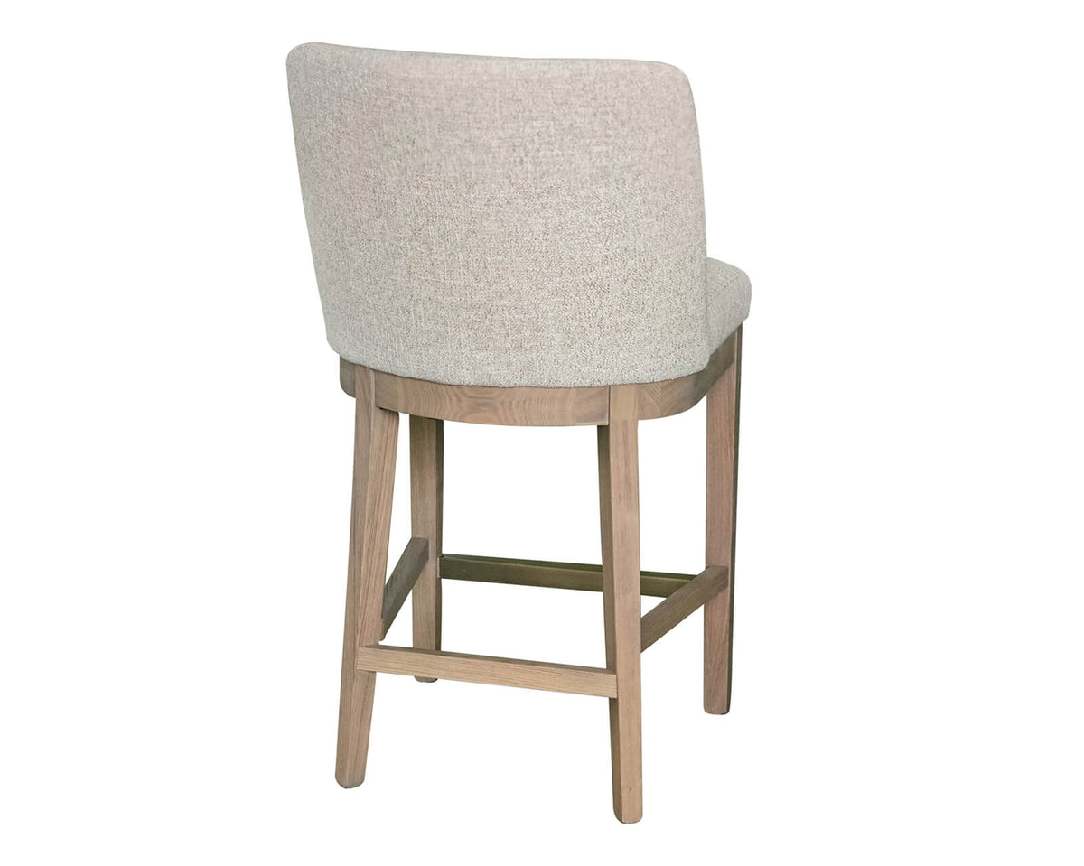 Rear view of Denby Counter Stool in oatmeal with wooden frame – The Urban Company