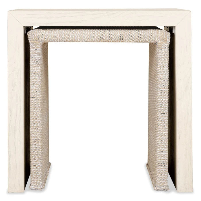 Harmony nesting tables with pine wood frame and woven rope detail