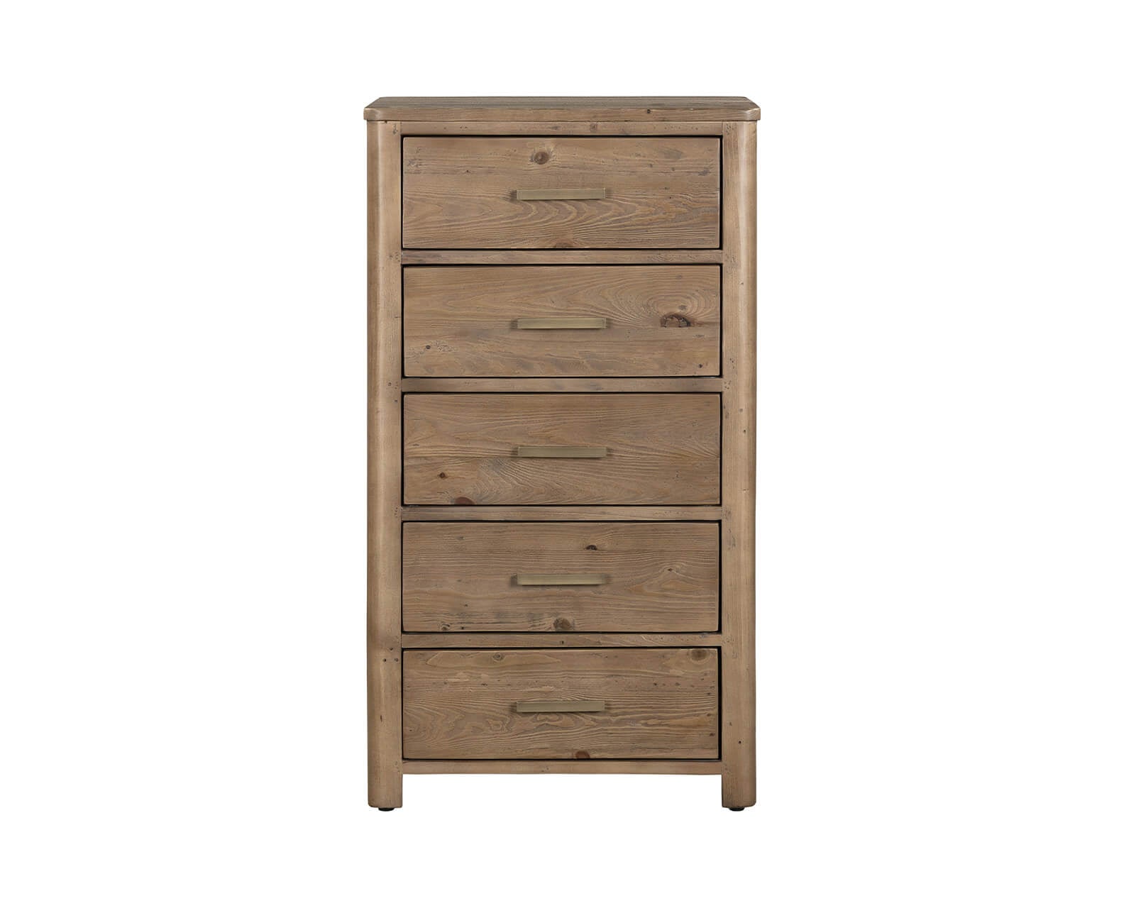 Inola 5 Drawer Tall Chest in reclaimed pine Cashew finish