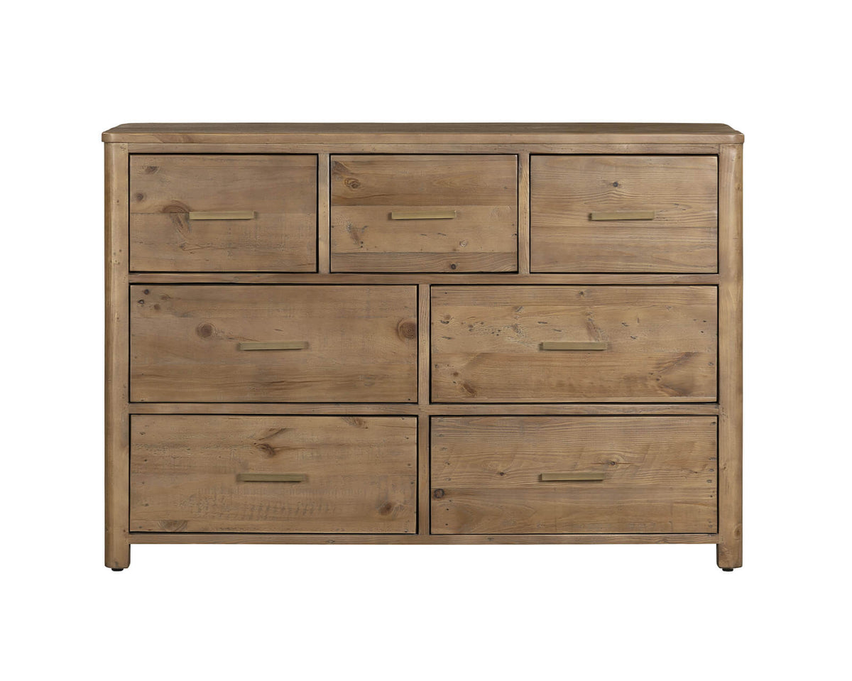 Inola 7 Drawer Chest in reclaimed pine Cashew finish