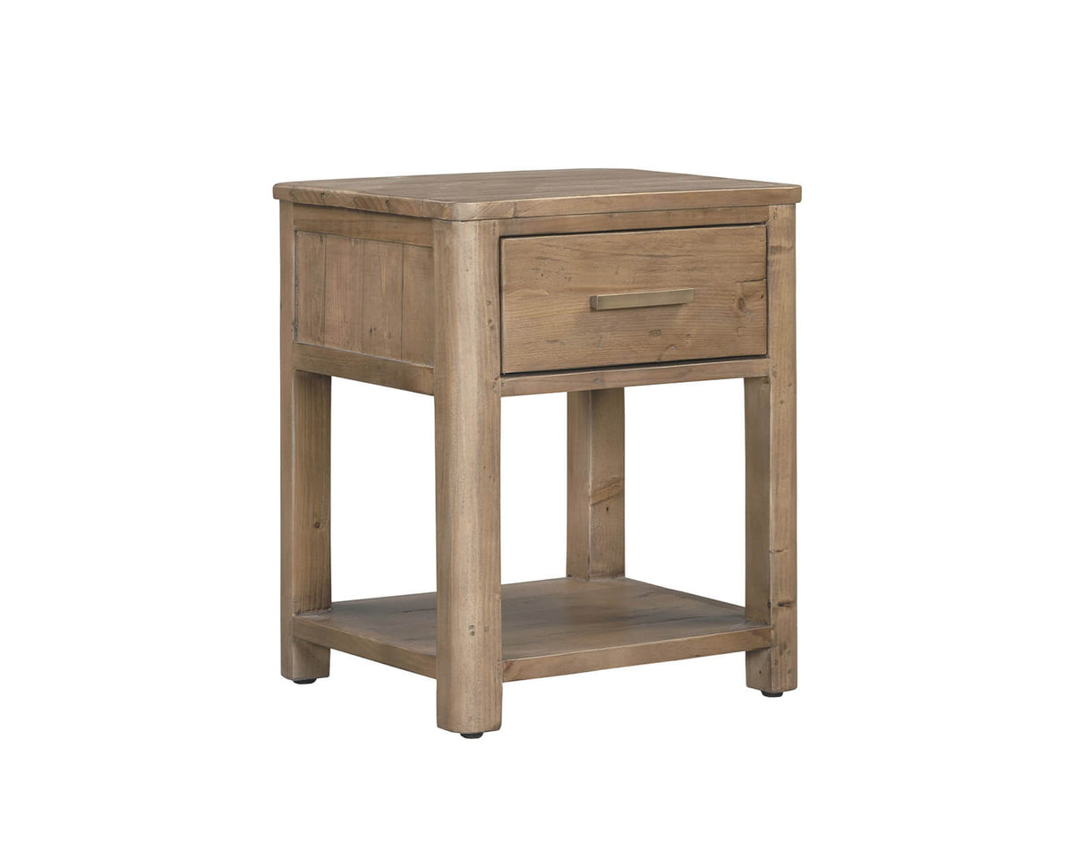 Inola reclaimed pine bedside table angled view