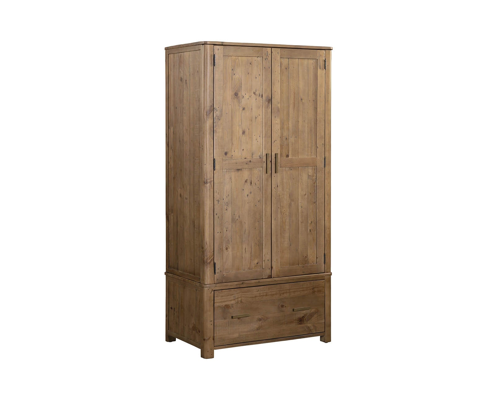 Inola reclaimed pine wardrobe in Cashew finish angled view