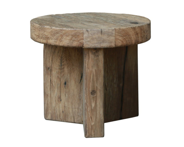 Keiichi Reclaimed Oak Round Side Table handcrafted from aged European oak