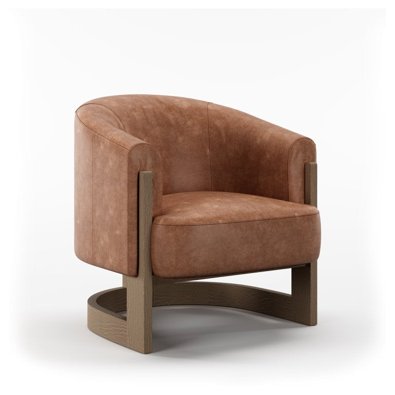 Brown armchair with wooden legs on a white background