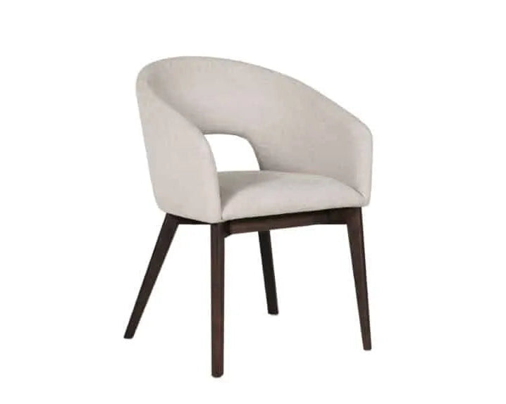 Luma dining chairs in natural fabric with dark wooden legs