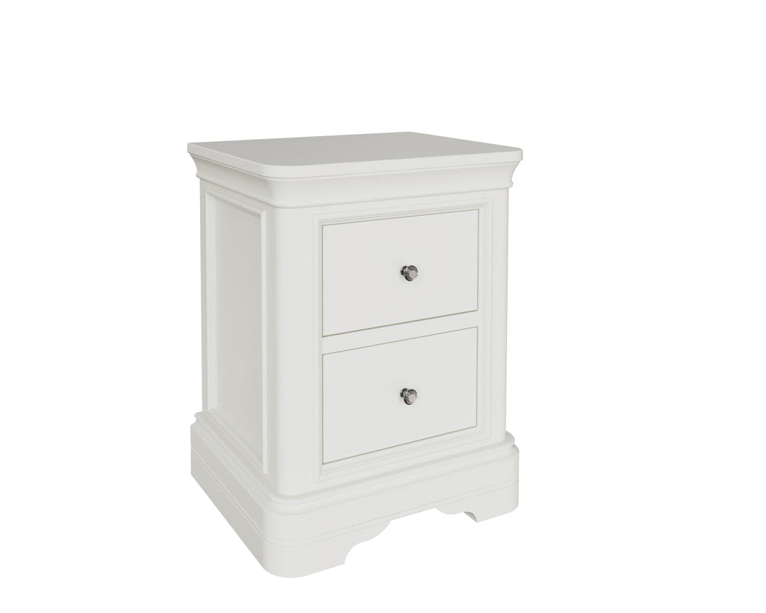 Mabel 2 Drawer Bedside Table in Bone with polished metal knobs