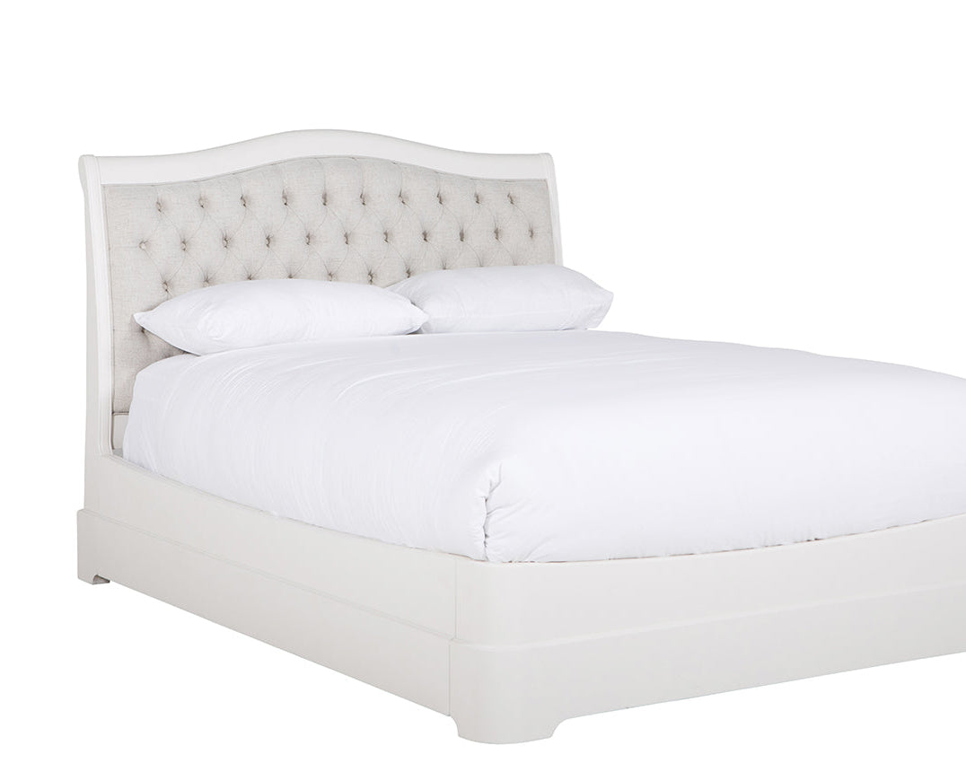 Mabel double bedframe in Bone with buttoned upholstered headboard