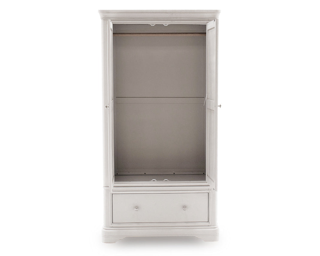 Mabel Taupe 2 Door Wardrobe showing internal hanging storage