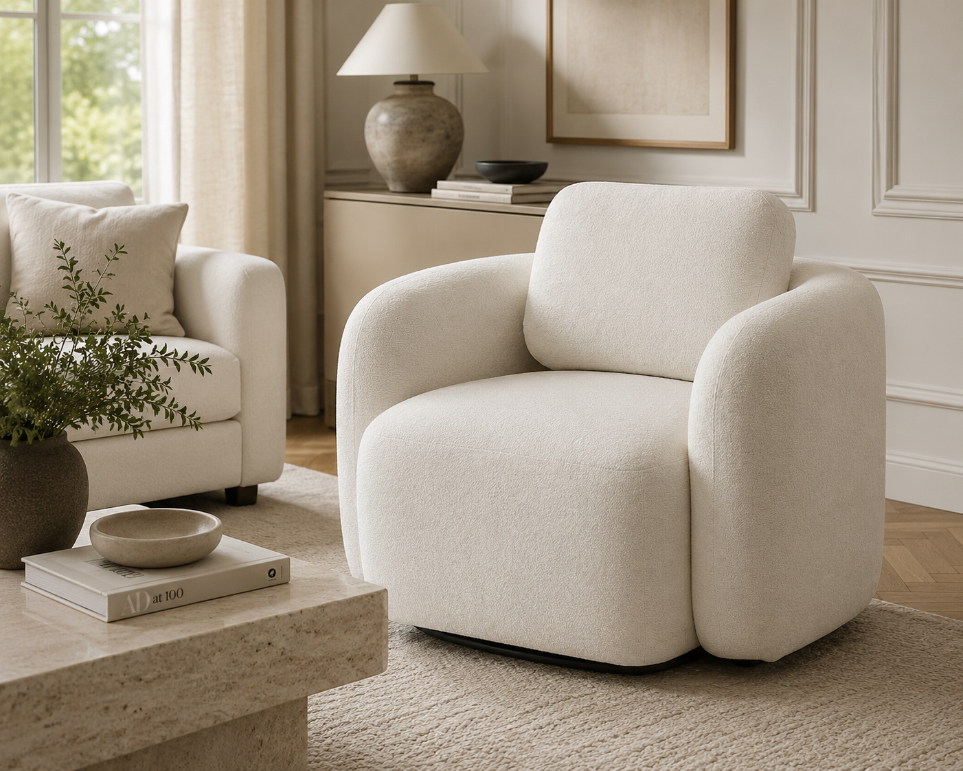 Mitch Swivel Chair - Natural Chenille