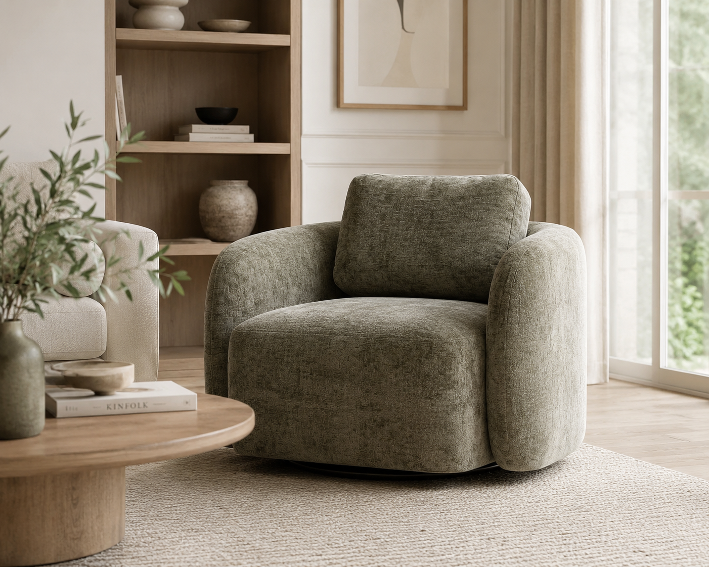 Mitch Swivel Chair - Olive Chenille