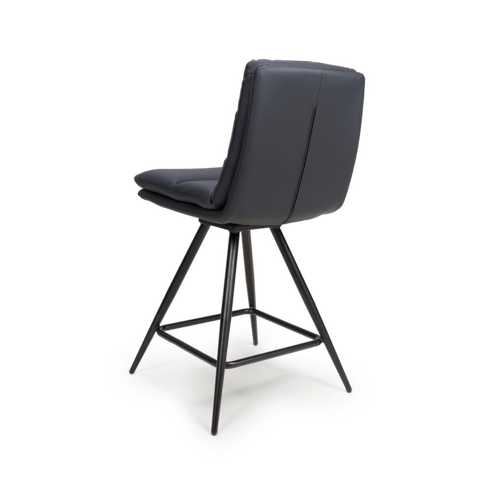 Black bar stool with a modern design on a white background