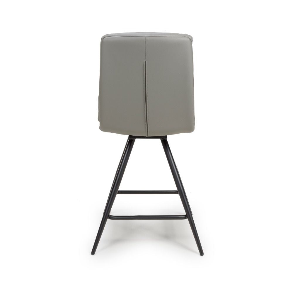 Gray bar stool with black legs on a white background