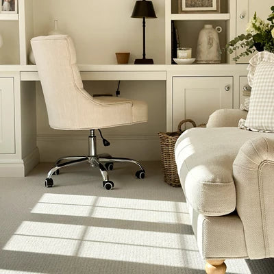 Pimlico wool loop carpet in Satin fitted in a warm neutral home office and living space