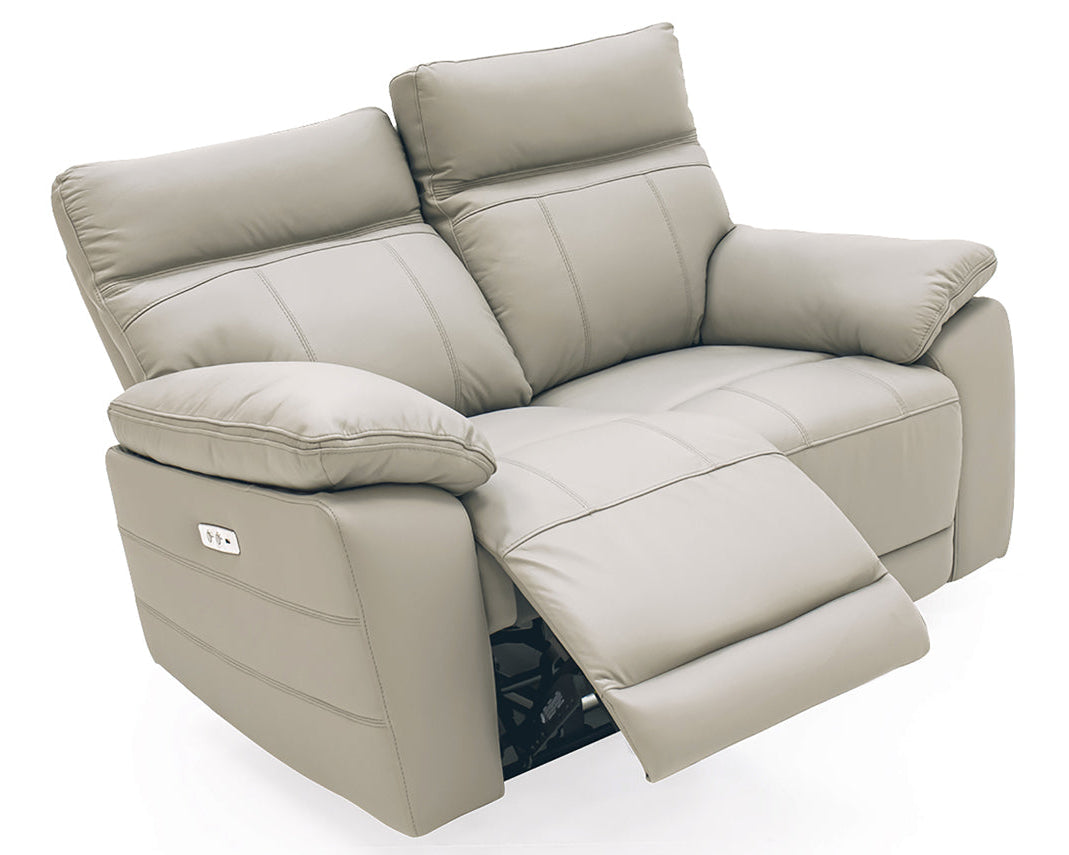 Positano 2 Seater Electric Recliner Sofa shown with the electric reclining footrest extended.