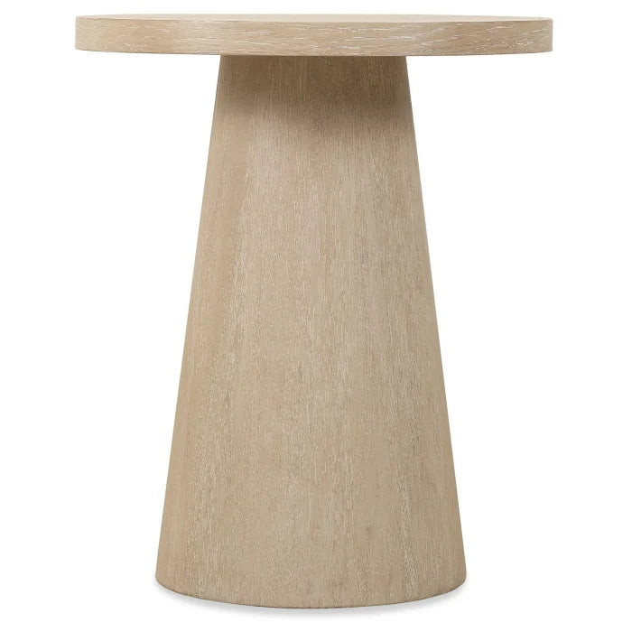 round light oak side table with tapered base in modern country style