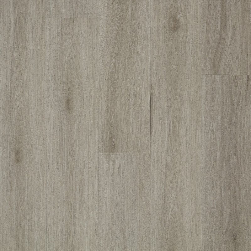 Light gray wood-look flooring planks with subtle grain texture and natural knots.