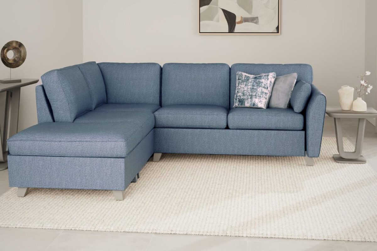 Cantrell Blue Corner Sofa Left Hand Facing to buy online UK and Ireland delivery lifestyle