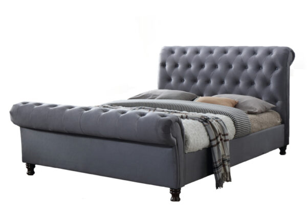 Grace King Size Bed Frame - Sleigh Bed style in Cool Grey Fabric to buy online UK and Ireland delivery or Urban Home Newry