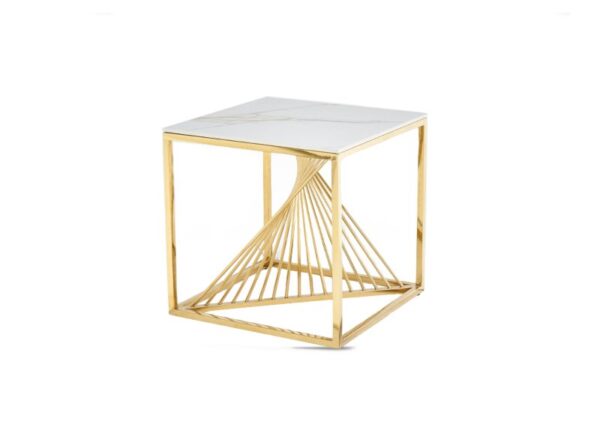 Calabria End Table - Sintered Stone Table Top Gold Metal Frame to buy online UK and Ireland delivery or visit Urban Home Newry