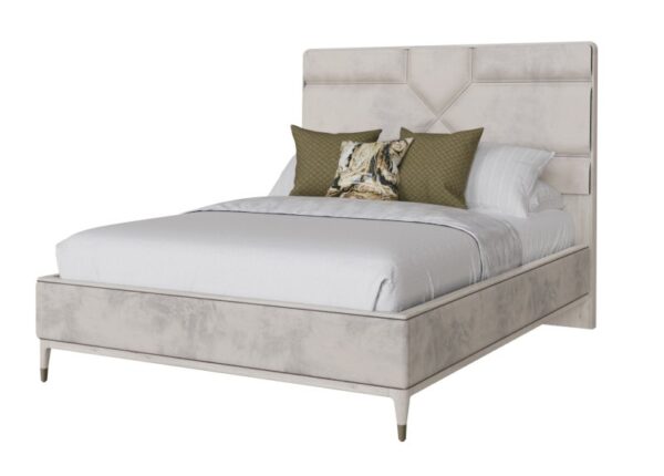 Diletta King Size Bed Frame in Stone Sand Velvet Fabric to buy online UK and Ireland Delivery or visit Urban Furnishing Co Newry