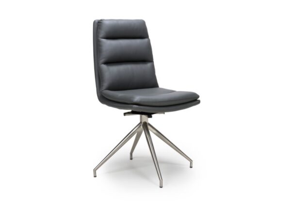 Nobo Swivel Dining Chair in Grey Faux Leather Fabric and brushed steel legs to buy online UK & Ireland delivery or visit The Urban Company Newry