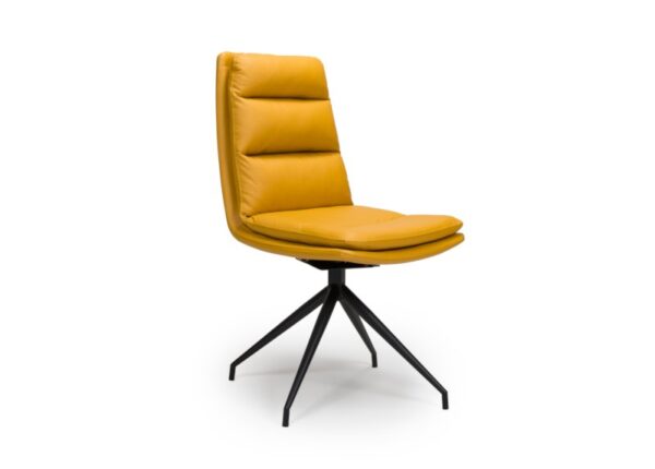 Nobo Swivel Dining Chair in Ochre Faux Leather Fabric and black powder coated legs to buy online UK & Ireland delivery or visit The Urban Company Newry